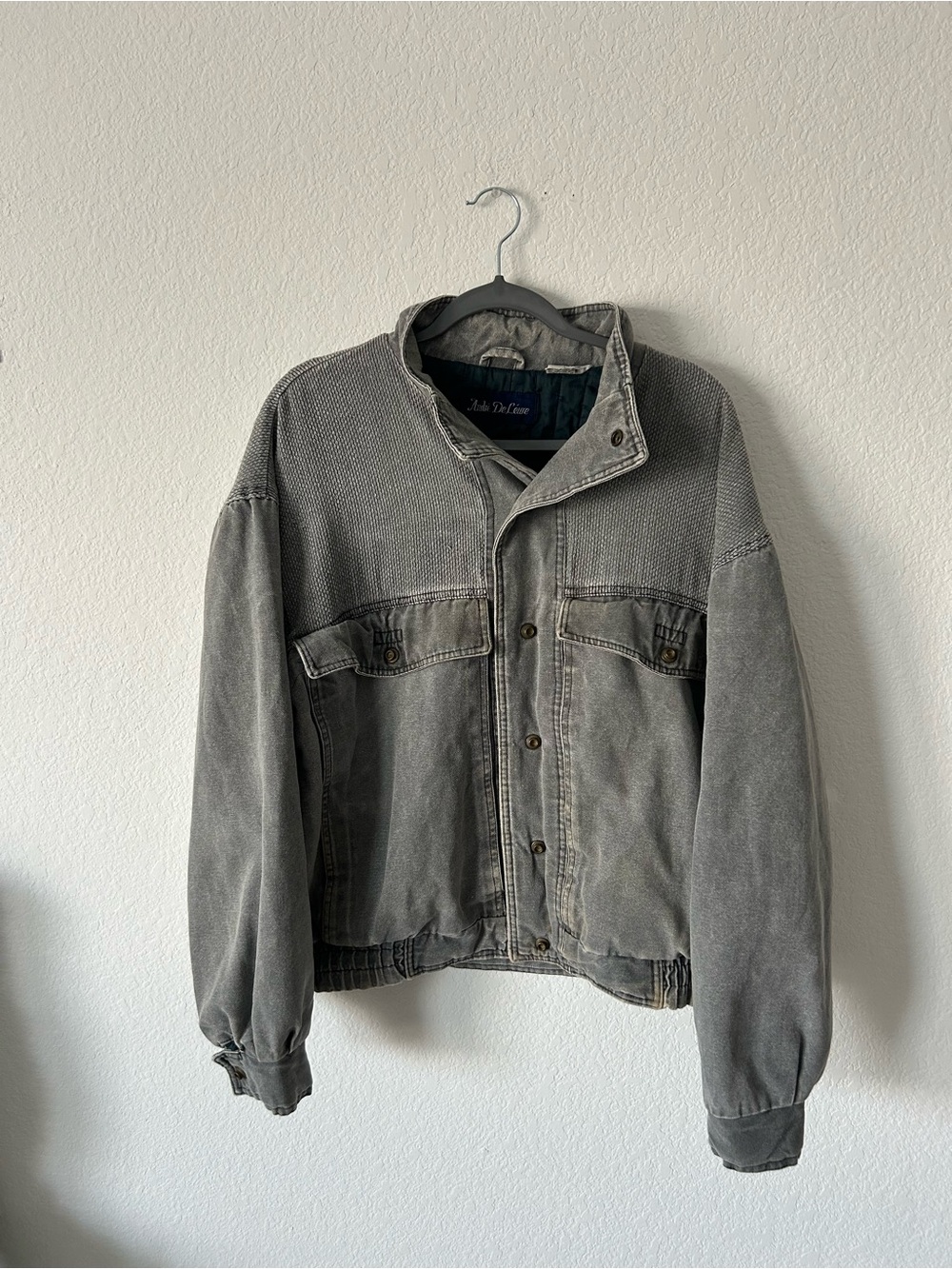 Vintage 80s 90s André De Leure Gray Acid Wash Bomber Jacket Textured Large